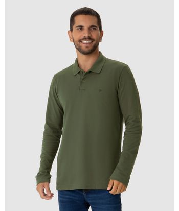Camisa Polo Masculina Manga Longa Em Piquet Premium