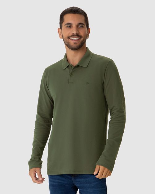 Camisa Polo Masculina Manga Longa Em Piquet Premium