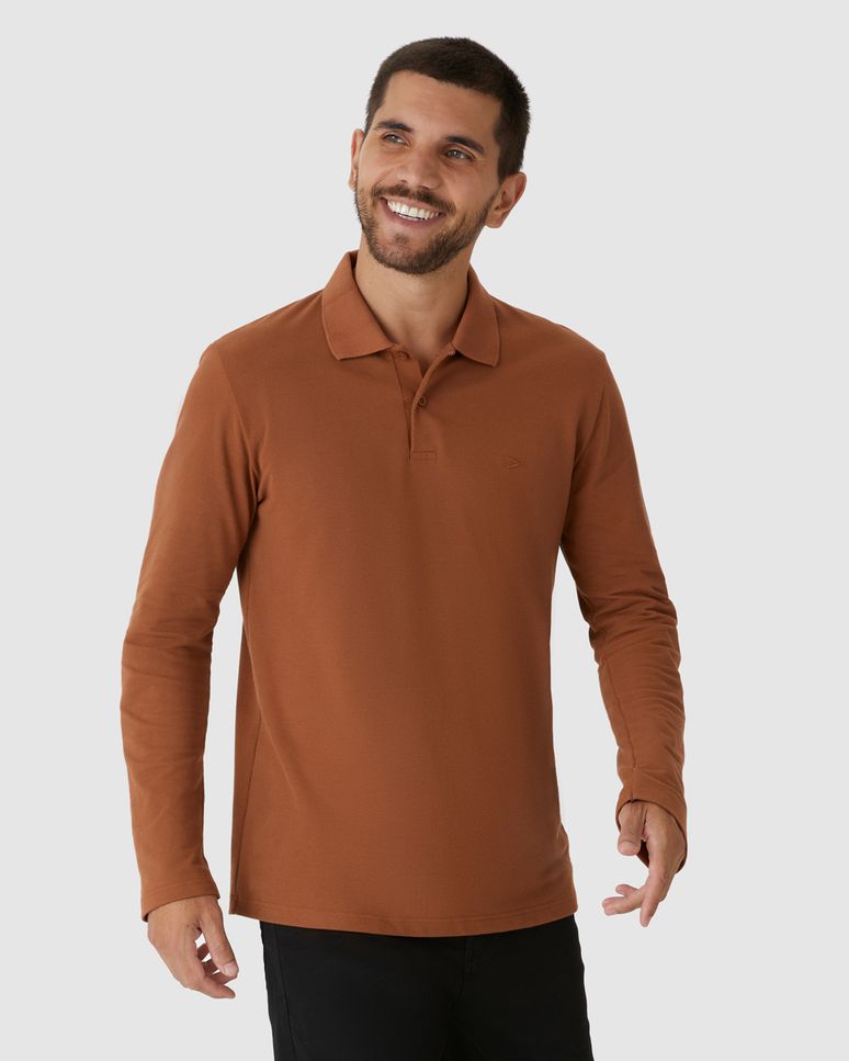 Camisa Polo Masculina Manga Longa Em Piquet Premium