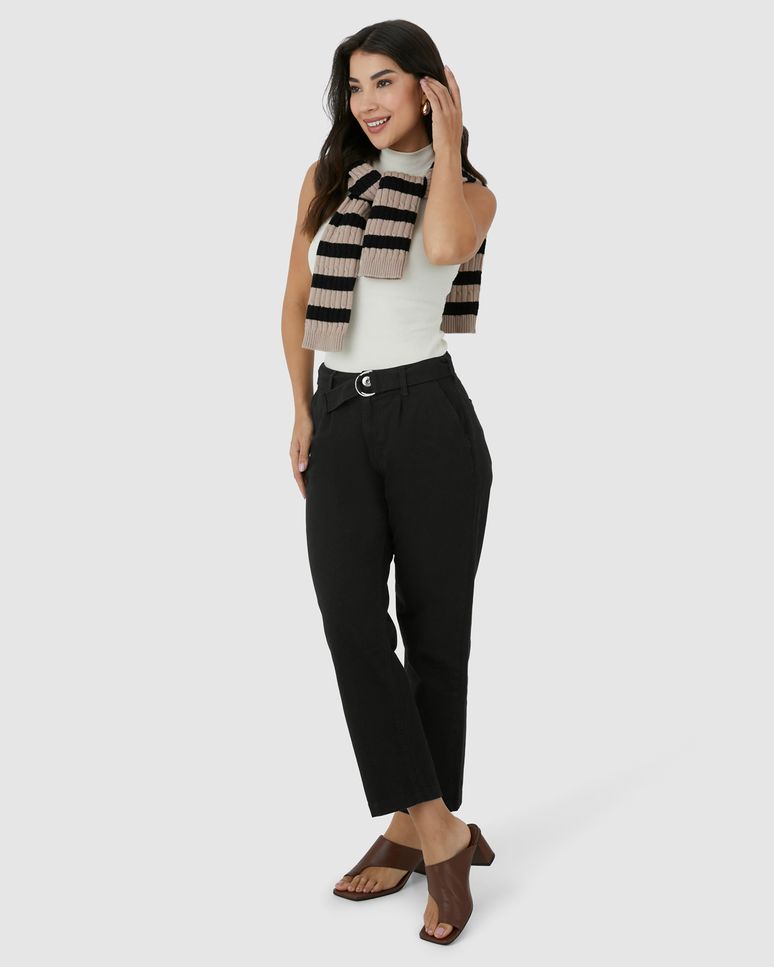 Calça Alfaiataria Feminina Com Cinto Em Sarja Com Elastano