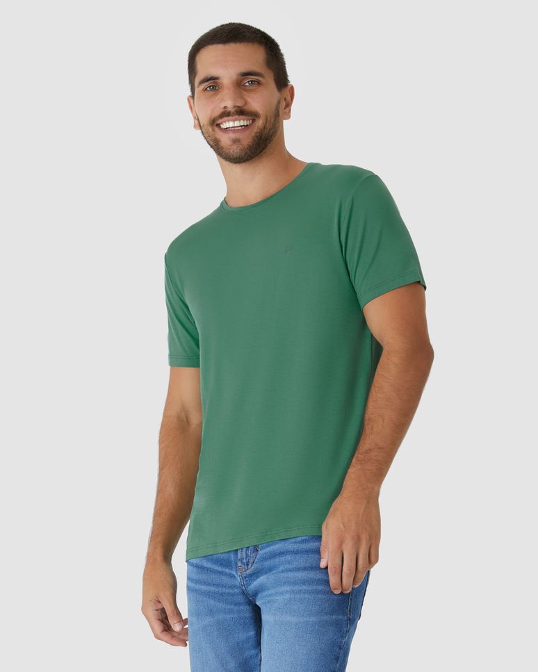 Camiseta Básica Masculina Bordado Peitoral Em Viscose Stretch