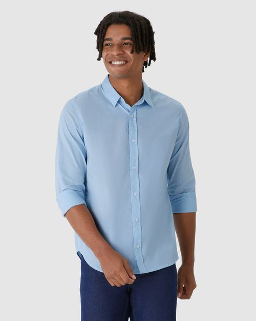 Camisa Masculina Regular Manga Longa Em Tricoline