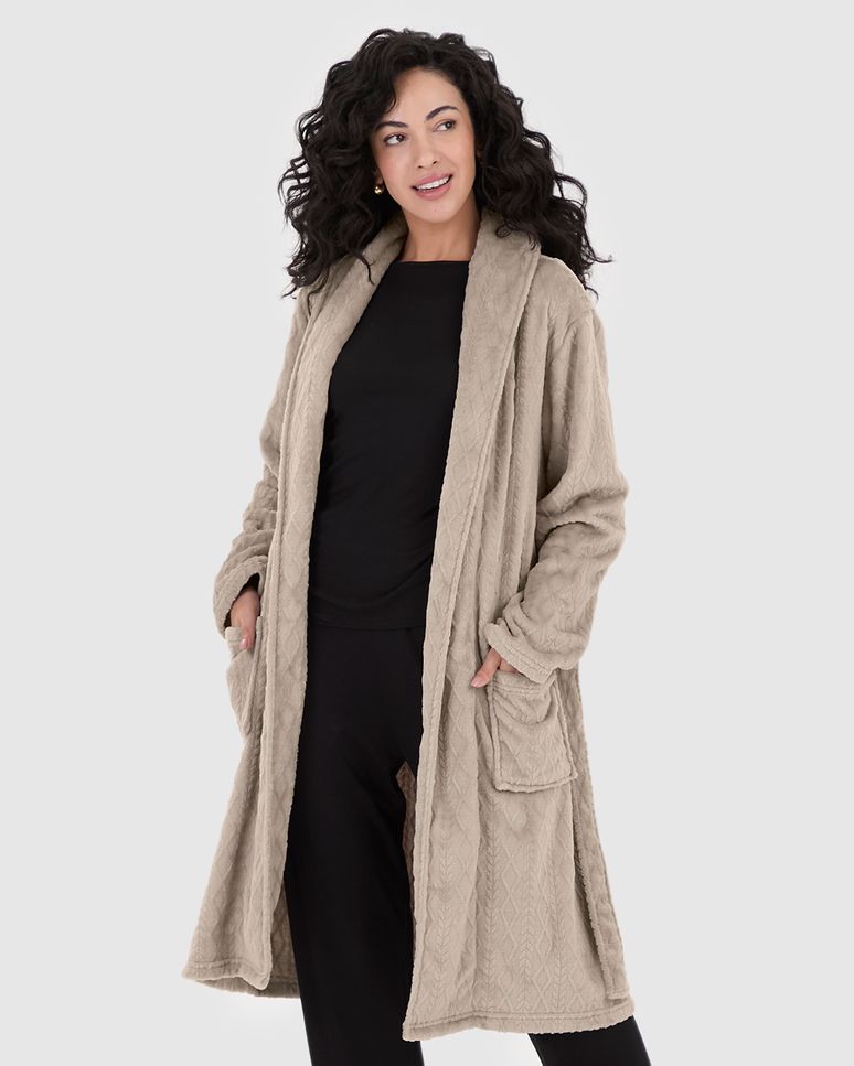 Roupão Feminino Com Bolso E Faixa Amarração Em Fleece