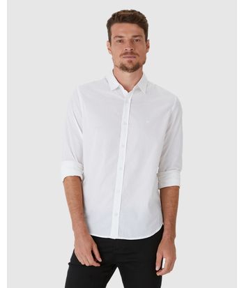 Camisa Masculina Slim Bordado Peitoral Em Algodão Com Elastano