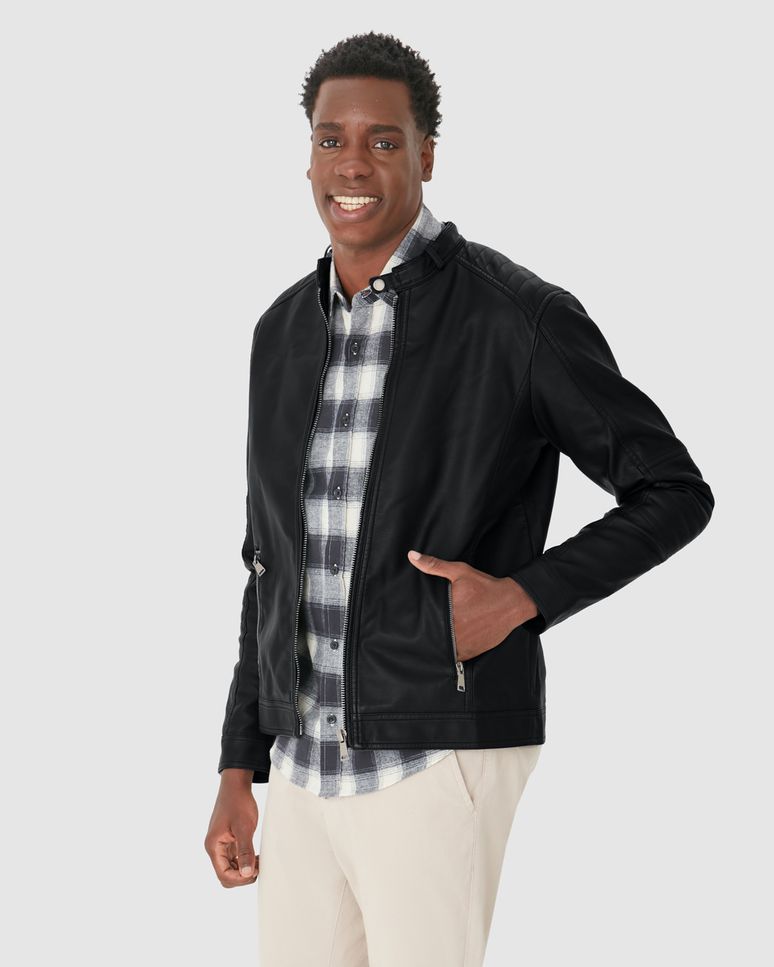 Jaqueta Masculina Biker Bolso Lateral Em Corino