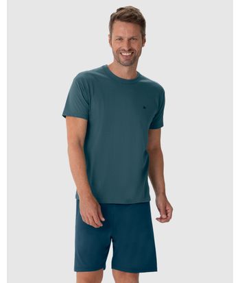 Pijama Masculino Camiseta Decote Redondo Manga Curta Em Algodão
