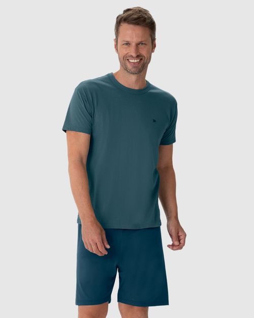 Pijama Masculino Camiseta Decote Redondo Manga Curta Em Algodão
