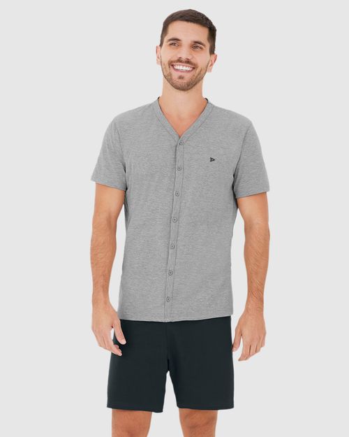Pijama Masculino Camiseta Abertura Por Botões Em Algodão