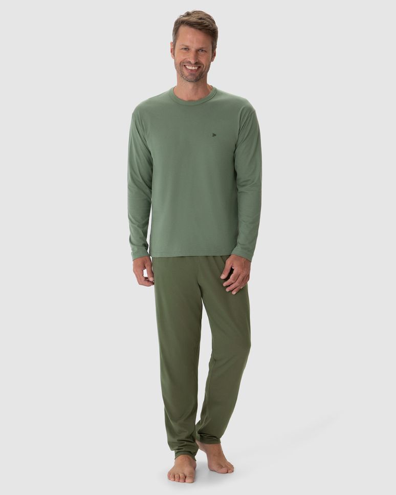 Pijama Longo Masculino Camiseta Manga Longa Em Algodão