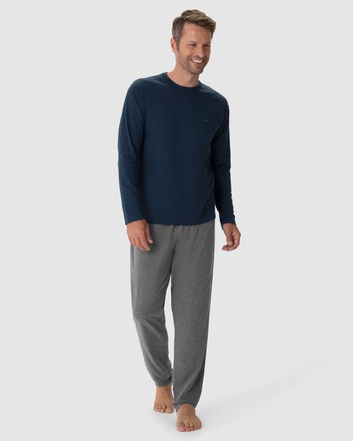 Pijama Longo Masculino Camiseta Manga Longa Em Algodão