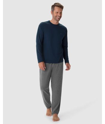 Pijama Longo Masculino Camiseta Manga Longa Em Algodão