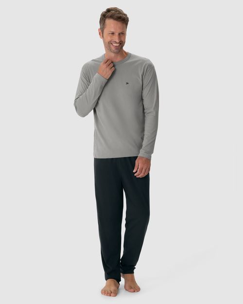 Pijama Longo Masculino Camiseta Manga Longa Em Algodão