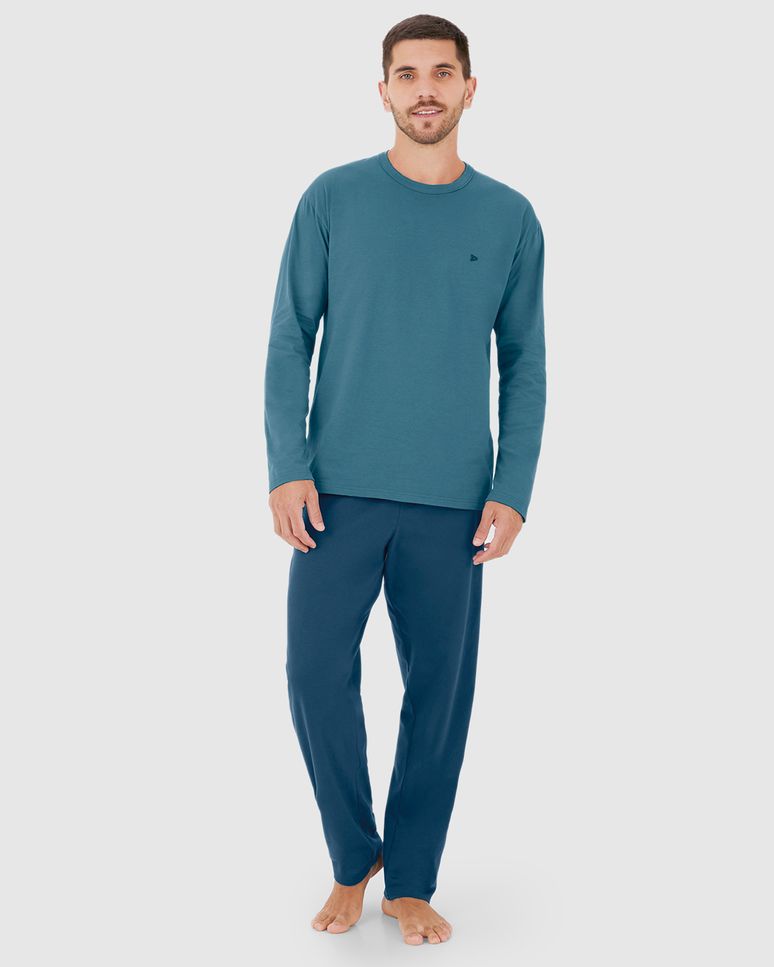 Pijama Longo Masculino Camiseta Manga Longa Em Algodão