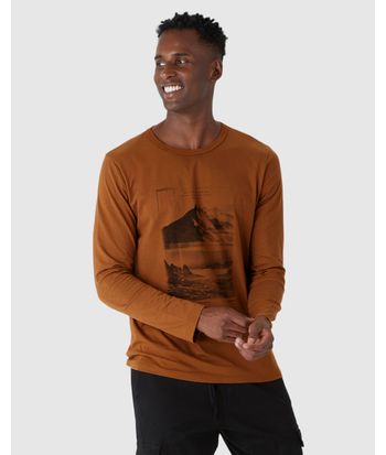 Camiseta Masculina Manga Longa Com Estampa Frontal Em Algodão