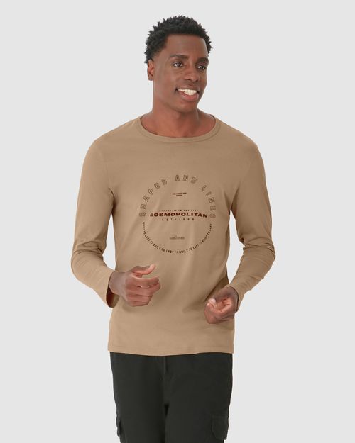 Camiseta Masculina Manga Longa Com Estampa Frontal Em Algodão