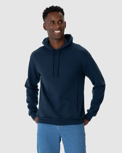 Blusão Masculino Com Capuz E Bolso Fecho Zíper Em Moletom Comfy Flanelado