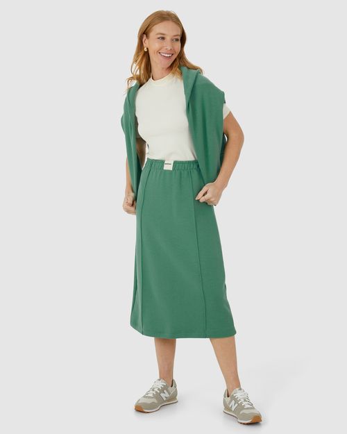 Saia Midi Feminina Cós Elástico Em Moletom Comfy Flanelado