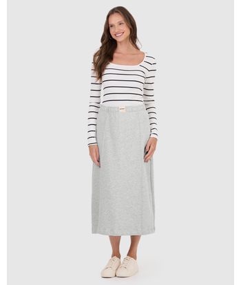 Saia Midi Feminina Cós Elástico Em Moletom Comfy Flanelado