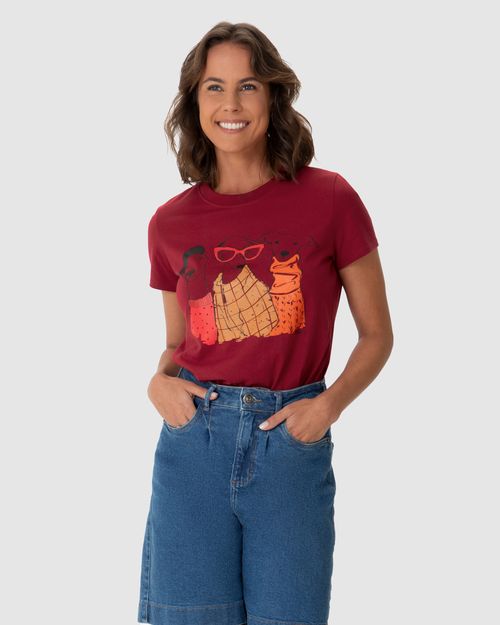 Camiseta Feminina Manga Curta Estampa Frontal Ilustrativa Em Algodão