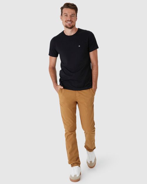 Calça Masculina Chino Cintura Média Em Sarja Com Elastano