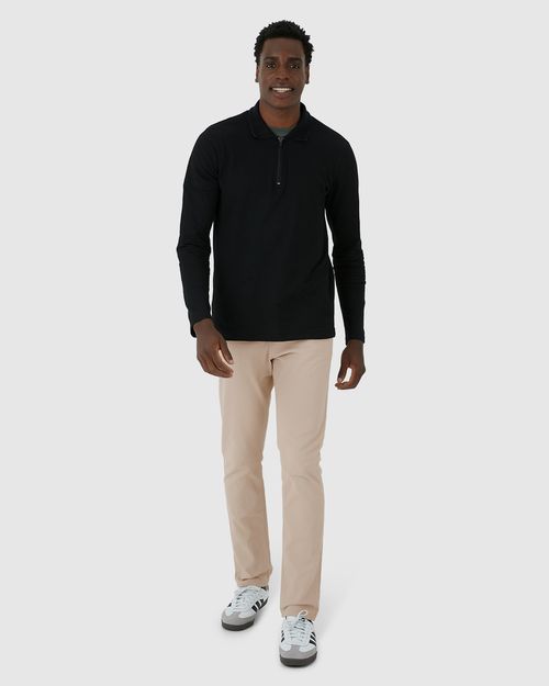 Calça Masculina Chino Cintura Média Em Sarja Com Elastano