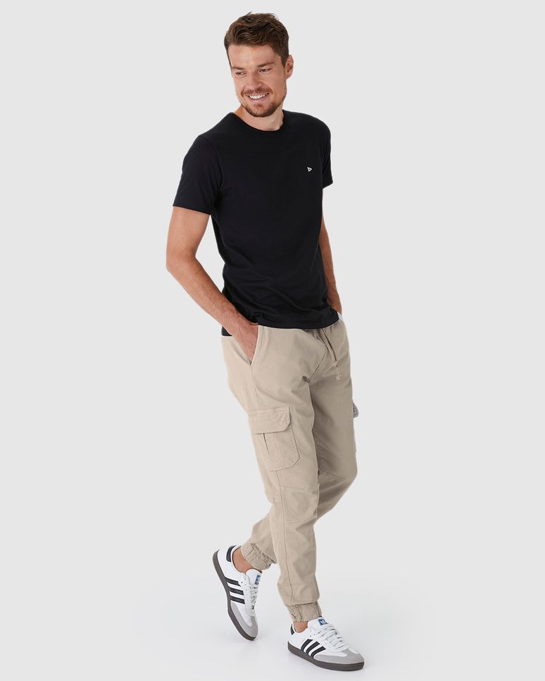 Calça Masculina Jogger Cargo Em Sarja Com Elastano
