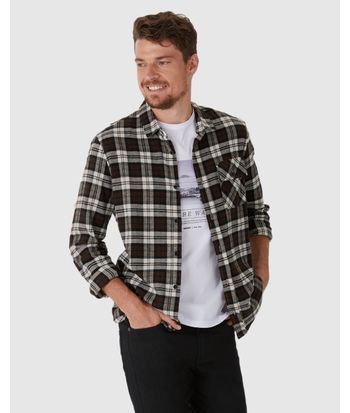Camisa Masculina Xadrez Bolso Peitoral Em Flanela