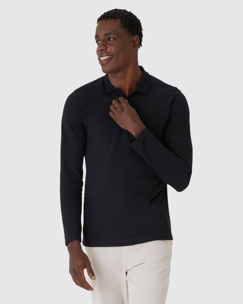 Camisa Polo Masculina Manga Longa Em Piquet Premium