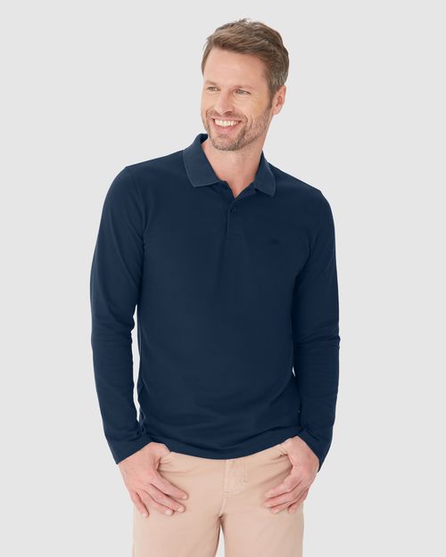 Camisa Polo Masculina Manga Longa Em Piquet Premium