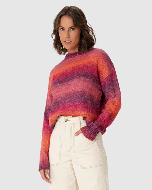 Suéter Feminino Estampa Listrada Degradê Em Tricô