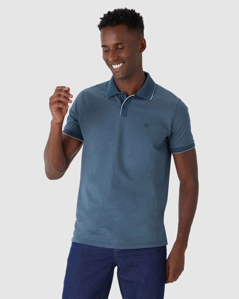 Camisa Polo Masculina Manga Curta Em Malha Texturizada