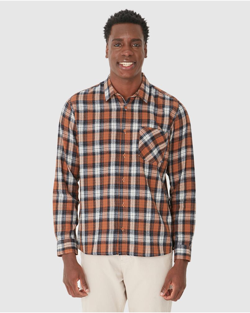 Camisa Masculina Manga Longa Estampa Xadrez Em Algodão Flanelado