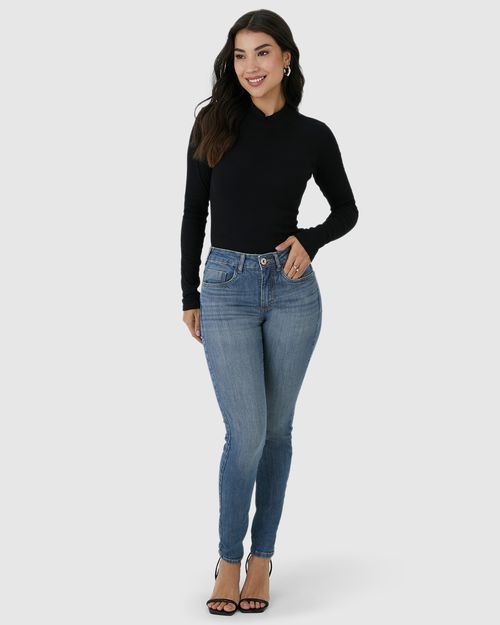 Calça Skinny Feminina Cintura Média Bolso Funcional Em Flex Jeans