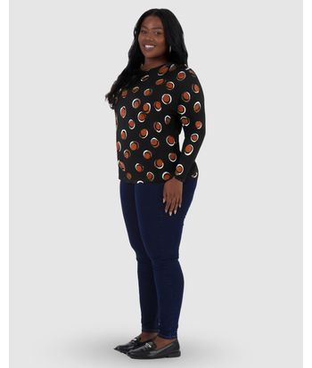 Blusa Feminina Plus Size Estampada Manga Longa Em Viscose Stretch