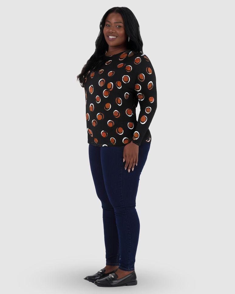 Blusa Feminina Plus Size Estampada Manga Longa Em Viscose Stretch