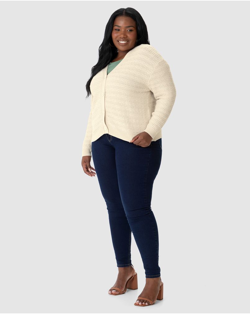 Cardigan Amplo Feminino Plus Size Em Tricô Lurex OFF WHITE - Malwee