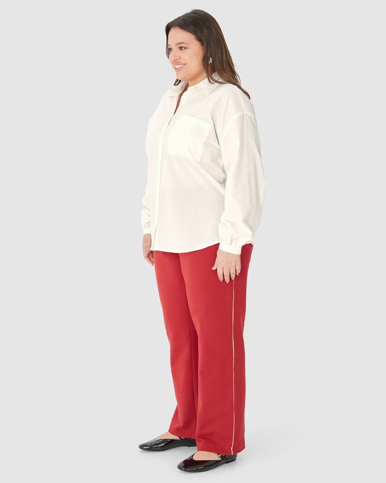 Camisa Feminina Plus Size Bolso Frontal Em Tricoline