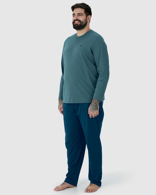 Pijama Masculino Plus Size Camiseta Manga Longa Em Algodão