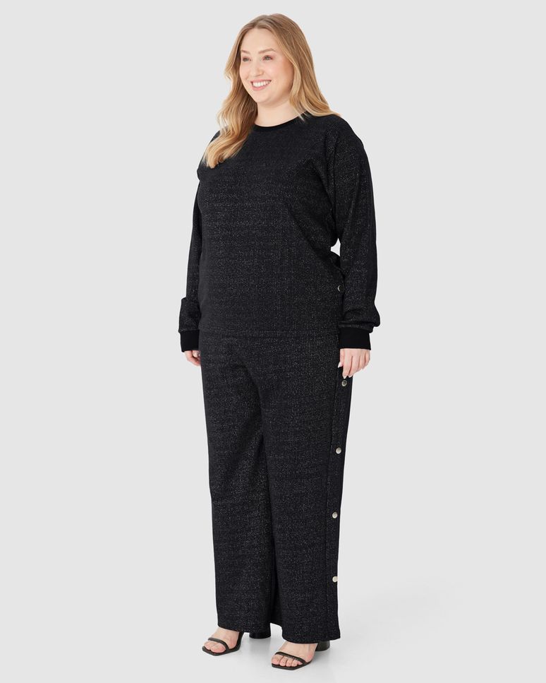 Blusão Feminino Plus Size Abertura Lateral Por Botões Em Moletinho Lurex