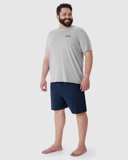 Pijama Masculino Plus Size Camiseta Manga Curta Sleep Mode Em Algodão