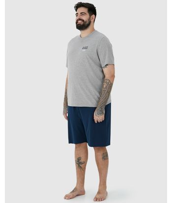 Pijama Masculino Plus Size Camiseta Manga Curta Sleep Mode Em Algodão