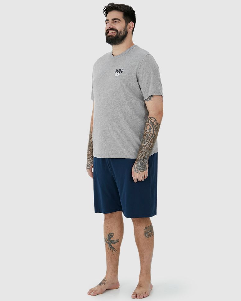 Pijama Masculino Plus Size Camiseta Manga Curta Sleep Mode Em Algodão