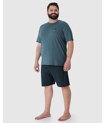 Pijama Masculino Plus Size Camiseta Manga Curta Sleep Mode Em Algodão