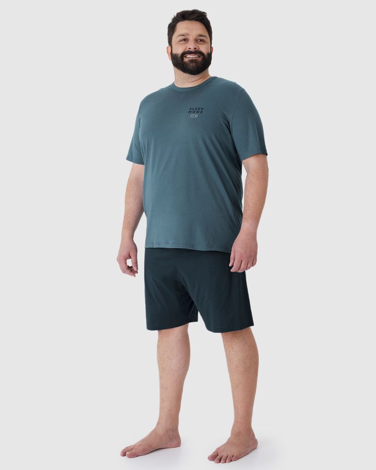 Pijama Masculino Plus Size Camiseta Manga Curta Sleep Mode Em Algodão