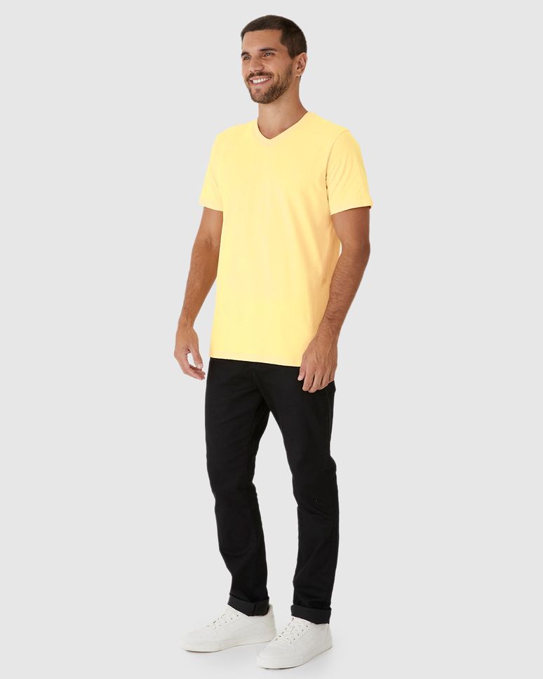 Camiseta Básica Masculina Gola V Em Algodão