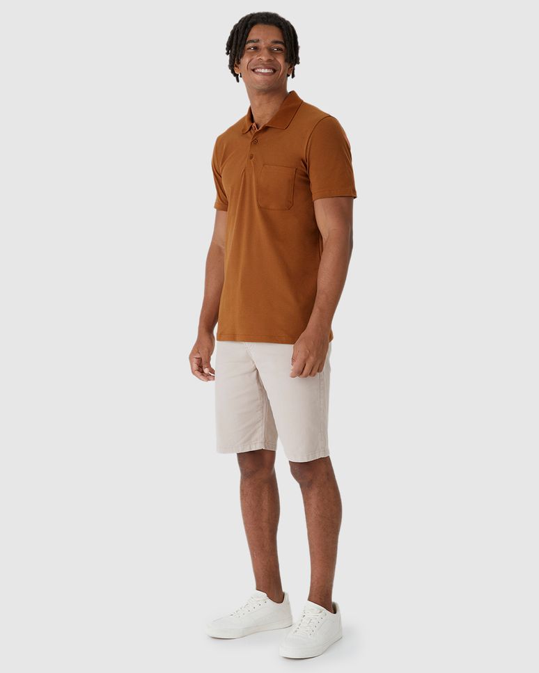 Camisa Polo Básica Masculina Gola Esporte E Bolso Piquet Stretch