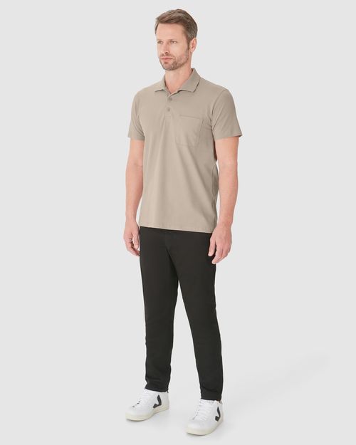 Camisa Polo Básica Masculina Gola Esporte E Bolso Piquet Stretch