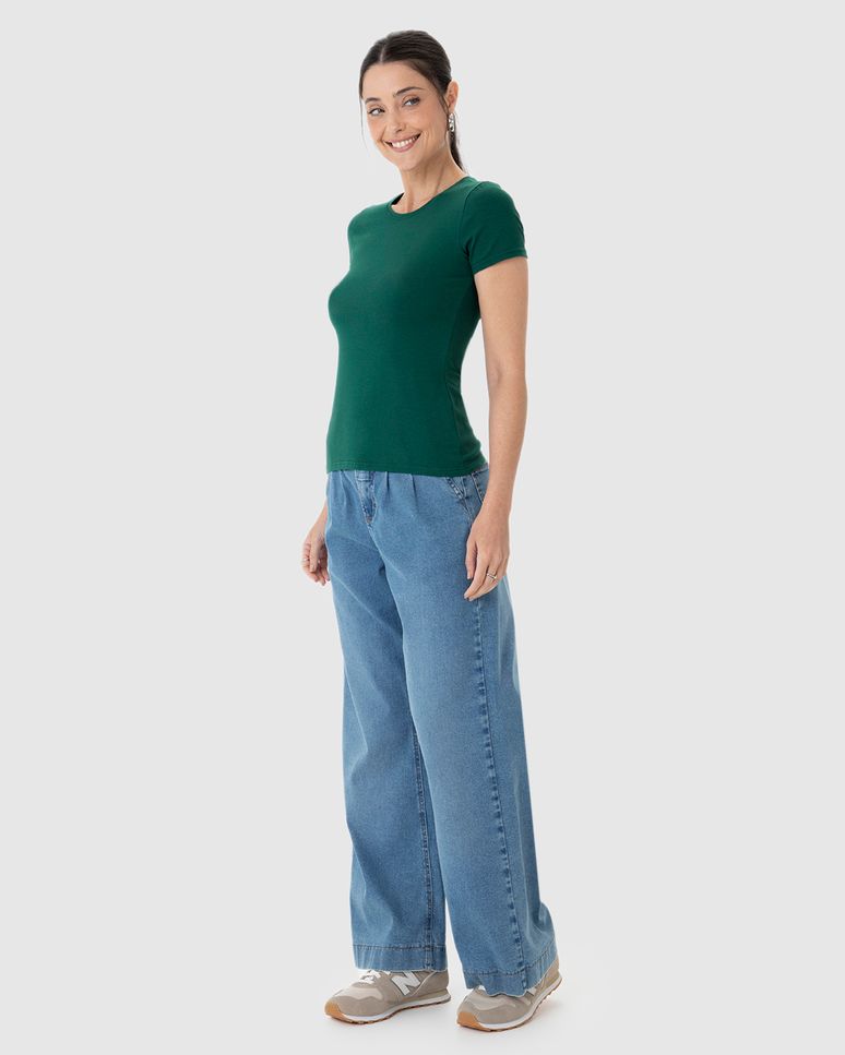 Blusa Básica Feminina Decote Redondo Em Algodão