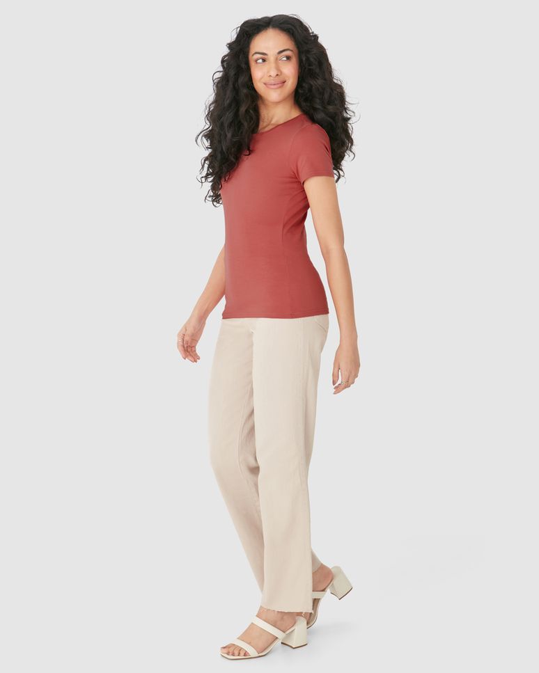 Blusa Básica Feminina Decote Redondo Em Algodão