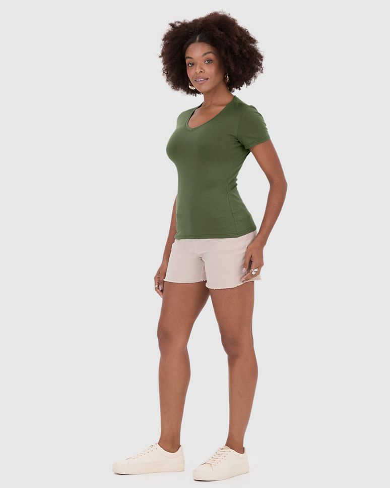 Camiseta Básica Feminina Decote V Em Algodão